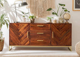 Gfine Sideboard with two doors and three drawers made of solid acacia wood 150x40x76cm